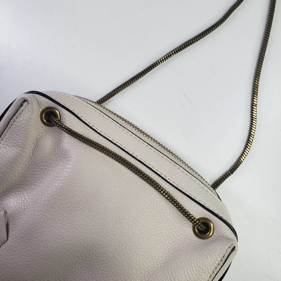 Elliott Lucca Snake Chain Leather Purse Beige Ivory Zip Top Bag - Picture 5 of 9